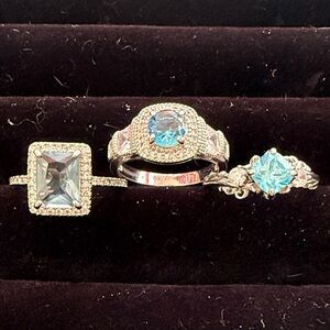 Silver and Blue Gemstone Ring Trio